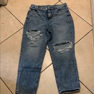 American Eagle Outfitters Blue Relaxed Jeans with Distressed Details